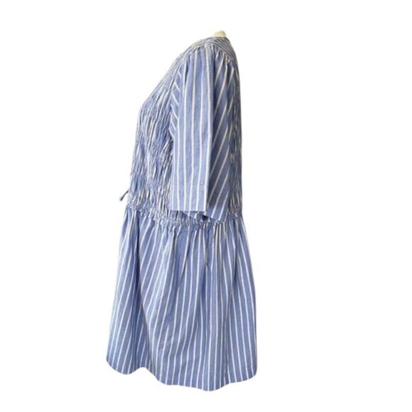 Apiece Apart Adorna Smocked Striped Cotton Mini Dress Blue White Size Medium - Picture 6 of 9